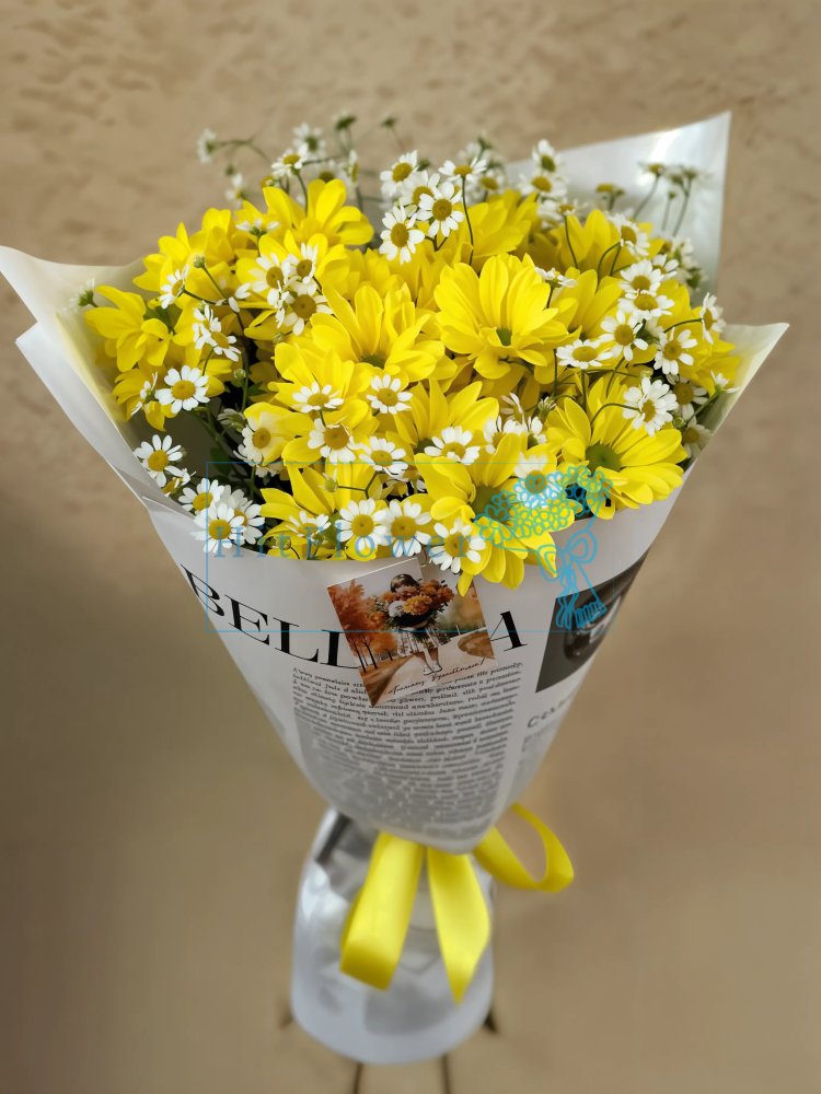 Букет цветов Желтая симфония Букет цветов из: Хризантемы